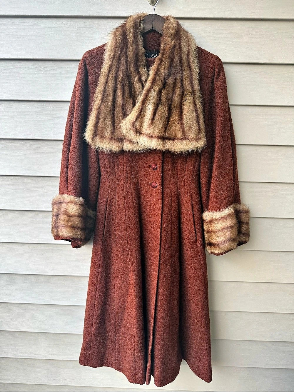 Vintage 1940s Berkley Bonwit-Lennon Juilliard Wool Fur Trim Princess Coat
